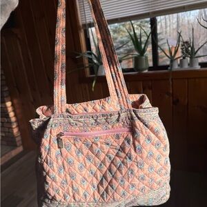 Quilted Patterned Tote Bag - Pink and Cream
